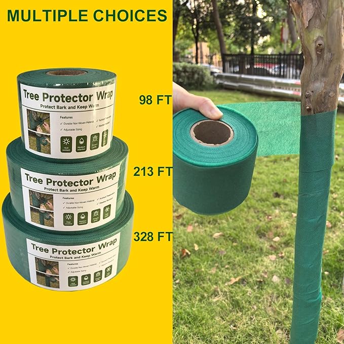 Emycool 328ft Tree Wraps to Protect Bark, Tree Wrap for Damaged Bark, Tree Trunk Wrap to Keep Plants Warm and Tree Trunk Protectors from Deer and Animal, Durable and Effective