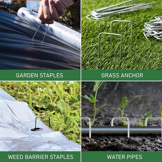 500 Pack Landscape Staples 6 Inches 11 Gauge Stakes, Galvanized Garden Stakes U-Shaped Pins and Landscaping Staples for Sod Anchoring Landscape Fabric Irrigation Tubing, sliver
