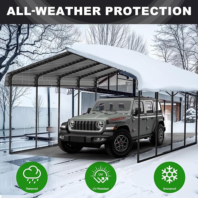 12x20FT Metal Carport Kits, Heavy Duty Car Ports with Galvanized Metal Roof, Outdoor Garage Car Shelter Shade for Car, Boats and Truck (Dark Gray)