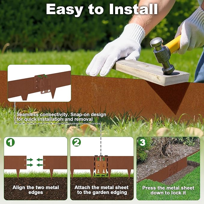 Cor Ten Steel Landscape Edging 6" H x 40" L, 6 Pack Heavy Duty Metal Garden Edging, 20Ft Pre-Rustyed Steel Edging, Bendable Metal Edging for Landscaping, Yard, Tree, Flower Bed