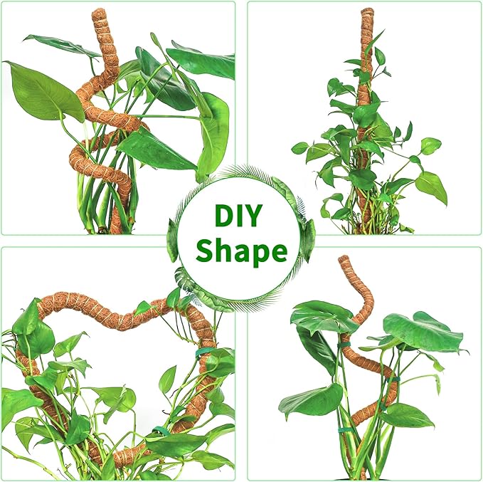 4 Pack Moss Pole, 47-Inch Moss Poles for Plants Monstera,Bendable Plant Support Stakes for Climbing Plants Indoor, Garden Trellis Plant Stick for Potted Plants, Pothos Philodendron