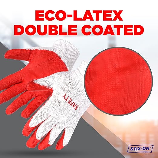 SAFETY Non-Slip 20 Pairs Red Latex Cotton Multi-Purpose Work Gloves- Nitrile Dipped & Rubber Palm Coated for a Firm Grip- Heavy Duty Premium-Construction-Moving-Warehouse-Garden-Gloves