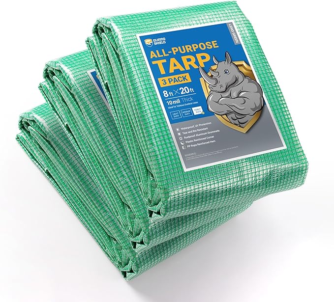 GUARD SHIELD Clear Green Tarp Heavy Duty 8x20 Feet Waterproof for Greenhouse Outdoor Garden Poly Cover UV Resistant 3x3 Weave 10mil (3-Pack)