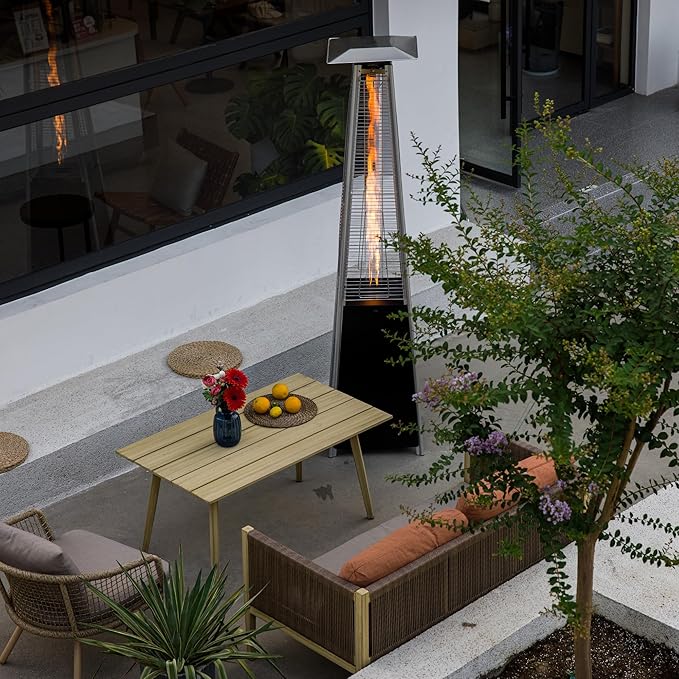 Pyramid Patio Heater,48,000 BTU Outdoor Propane Heater with Glass Tube, Propane Tall Tower Design with Wheels & One-Button Ignition for Backyard, Deck, and Commercial Use