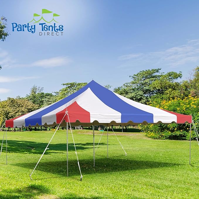 Party Tents Direct 20'x 20' Weekender Canopy Pole Tent with Sidewalls - Easy Up Canopy Tent with 80 Person Capacity - Outdoor Canopies for Parties, Weddings, and Events (Red White and Blue)
