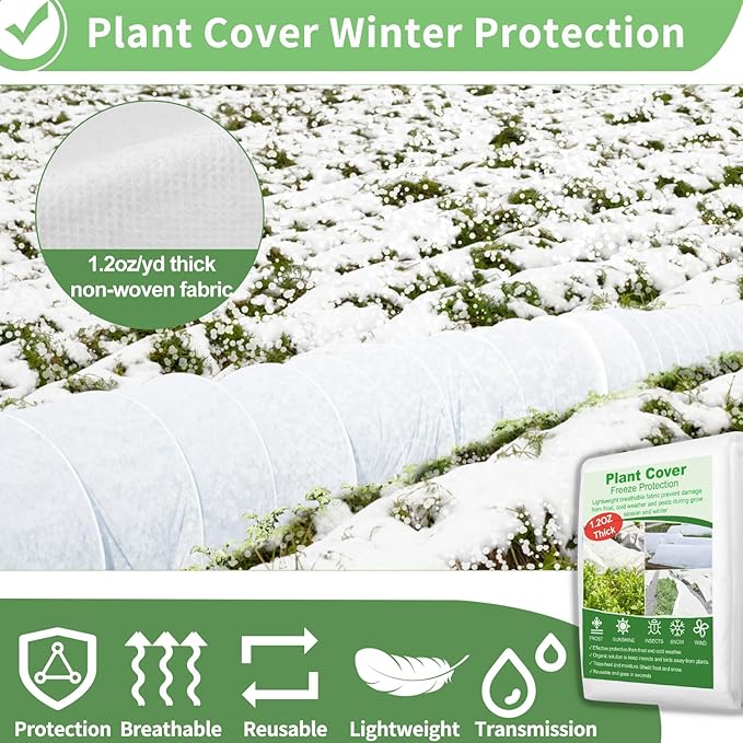 SPORTYOUTH Plant Covers Freeze Protection 10 x 50 FT 1.2 oz/yd² Frost Cloth Blankets Large Thicker Garden Floating Row Cover Fabric for Outdoor Plants Winter Cold Fruits Pests Protection, White