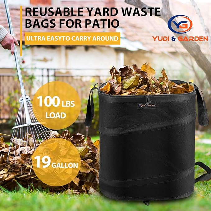 YUDI & GARDEN 19 Gallon Square Collapsible Yard Waste Bin|Collapsible Trash Can|Camping Trash Can, for Collecting Weeds or Party and Yard Waste