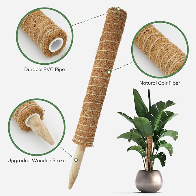 Moss Pole for Plants Indoor - 4 Pack Plant Poles for Climbing Plants to Grow Upright 16 inch Stackable Moss Sticks Coir Totem Pole Plant Support for Monstera Pothos Philodendrons Potted Plants