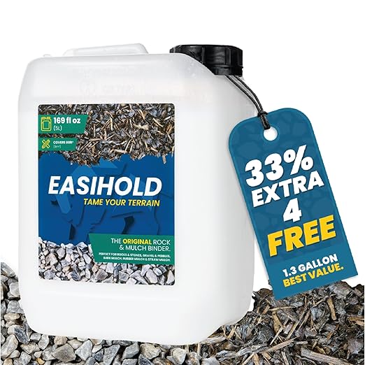 Easihold Gravel Binder 1.3 Gallon β Max Rock Glue for Pea Gravel & Stones. Long-Lasting Mulch Glue for Landscaping β Non-Toxic, Ready-to-Use Gravel Lockdown for Paths, Patios & Garden Borders