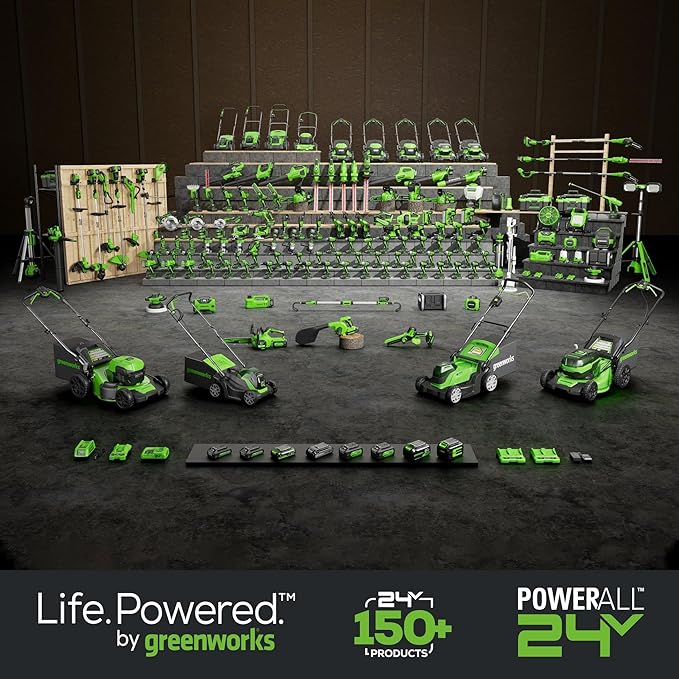 Greenworks 48V (2x24V) 5-Piece Garden Tool Set: 20" Push Mower, 12" String Trimmer, 320CFM Leaf Blower, 12" Chainsaw, 22" Hedge Trimmer - 3 Batteries, 2 Chargers, 3-Year Warranty