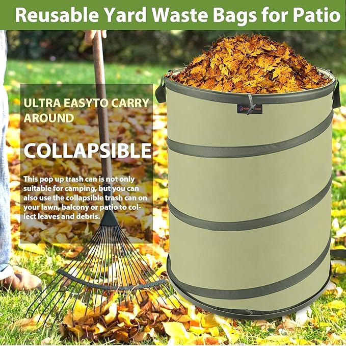 YUDI & GARDEN 45 Gallon Hard Bottom Collapsible Garden Bag|Collapsible Trash Can|Camping Trash Can, for Collecting Weeds or Party and Yard Waste