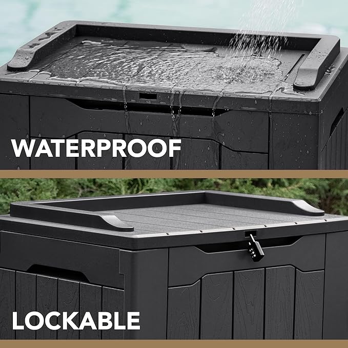 Devoko 30 Gallon Resin Deck Box Outdoor Indoor Waterproof Storage Box for Patio Furniture Pool Accessories Storage for Cushion Garden Tools (30 Gallon, Black)