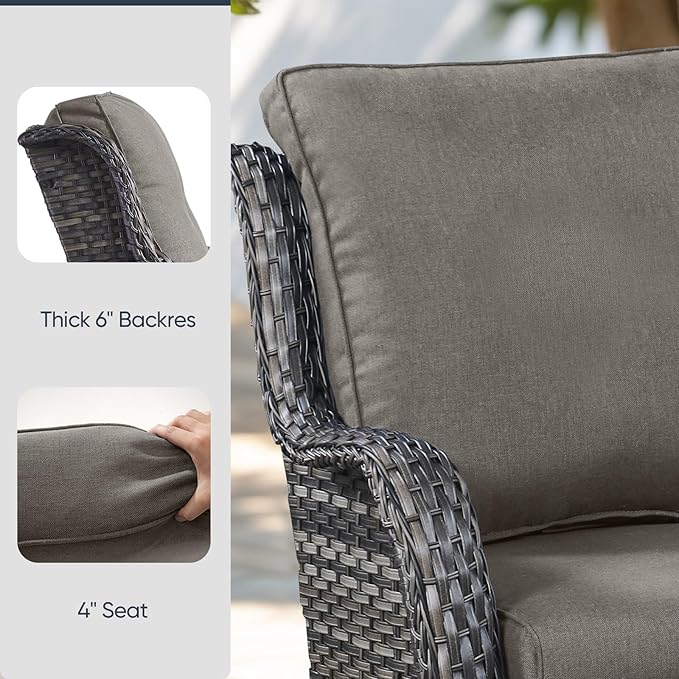 9-Piece Outdoor Patio Cushion Set - Fade & Water Resistant with Removable Olefin Cover, 22x24x4 Inch Memory Foam Cushions for Wicker Sectional Sofa – Grey/Regular