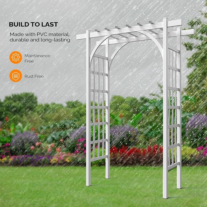 VINGLI Garden Arbor, PVC Wedding Arch for Ceremony Party, Garden Trellis for Climbing Plants Outdoor, Arch Backdrop Stand for Garden, Backyard, Lawn, Wedding