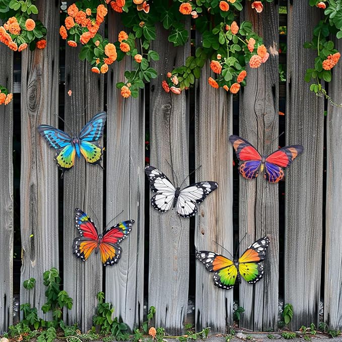 EOORAU Metal Butterfly Wall Art Outdoor Decor - 5 Pack Metal Butterflies Wall Sculpture Hanging Decor for Home Yard Patio Garden Decoration, Gifts for Mom Friends
