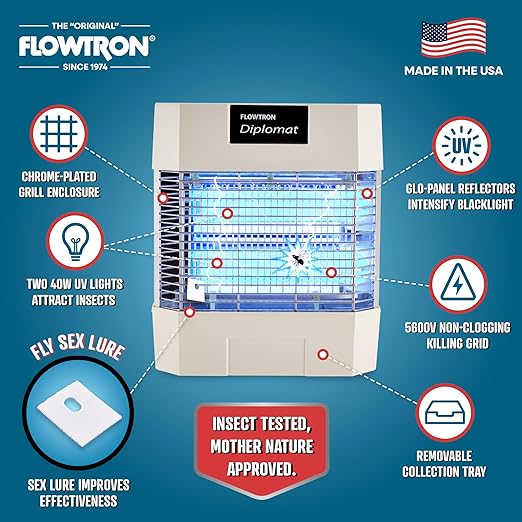 Flowtron Indoor Bug Zapper | Electric Fly & Insect Killer with 80W UV Light, Pheromone Lure Attractant, Shock Kill Grid & Reflector Panels | 1200 Sq Ft for Kitchen, Restaurant & Barn, UL Certified