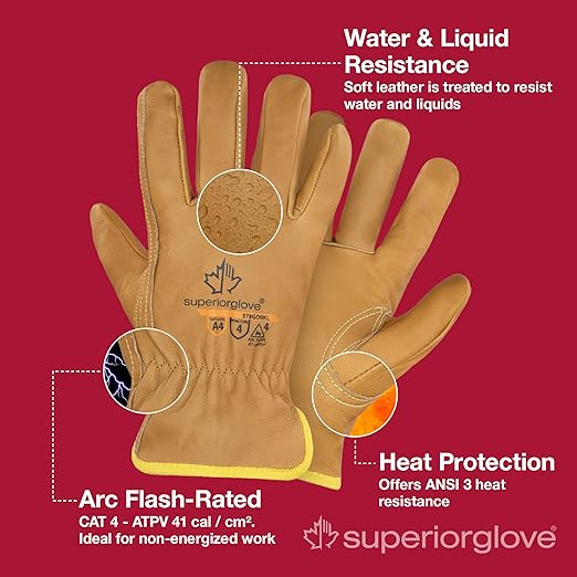 Superior Glove Endura Cut and Water Resistant Leather Work Gloves for Men & Women – 378GOBKL Small (Pack of 1 Pair)