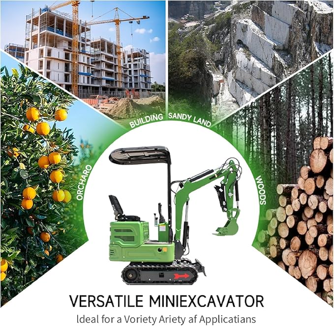 1 Ton Mini Excavator B&S Engine with Excavator Flail Mower Attachments for Garden,Road Cutting Weeds, Branch Shredding,Pioneering Land(G Mower+excavator)