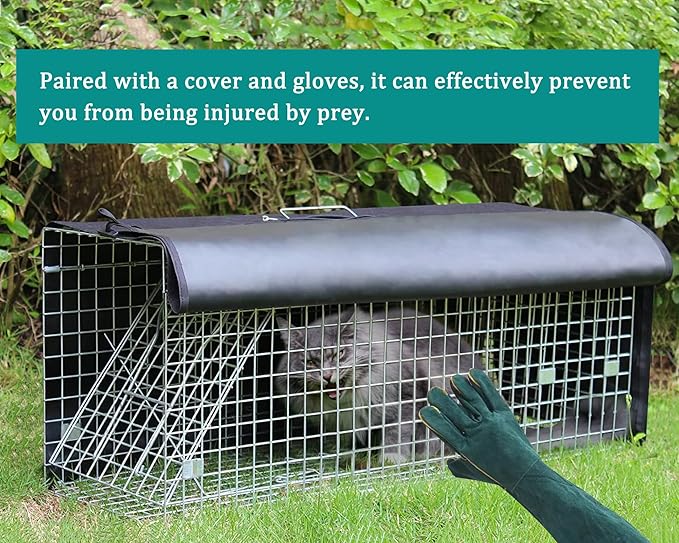 Deblue Feral Cat Trap Cage Cover, 32" Cage Trap Cover for Live Animals with Bite Proof Gloves, Large Trap Cage Cover for 1 Door Humane Trap Cage-(NO CAGE)
