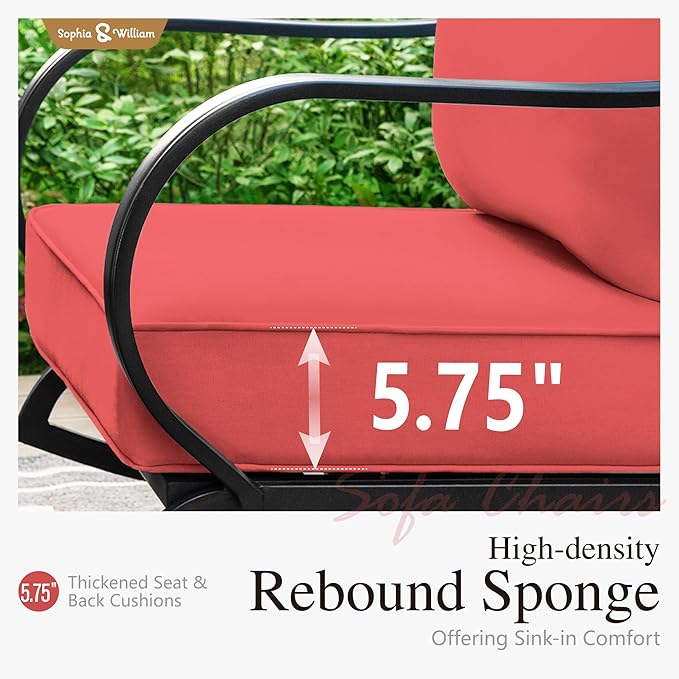 Sophia & William 2 Pieces Patio Furniture Sets Metal Sofa Chairs Patio Cushion Armchairs Swivel Sofa Chairs with Removable Cover for Garden Backyard Poolside Red