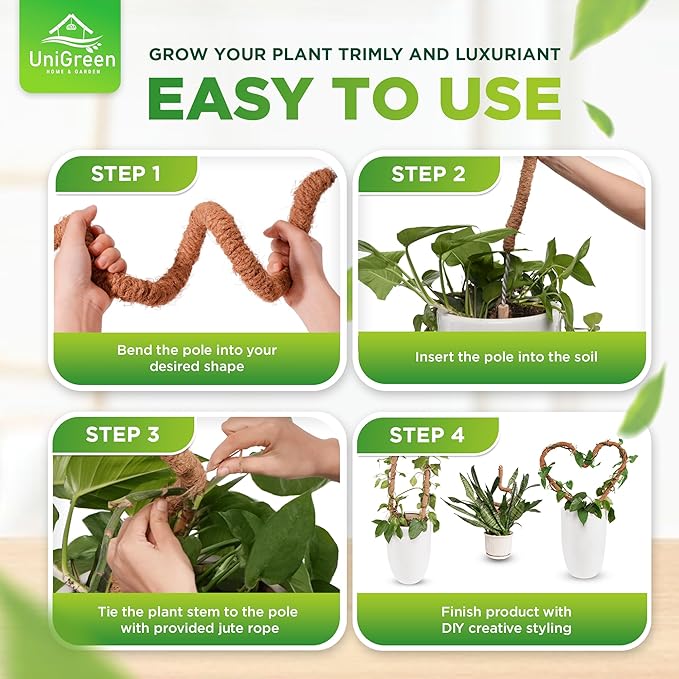 UNIGREEN 2Pack 30'' Premium Bendable Moss Pole - Monstera Plant Support - Plant Trellis Moss Pole for Plants - Moss Poles for Climbing Plants - Plant Sticks Support for Indoor/Outdoor Plants Potted