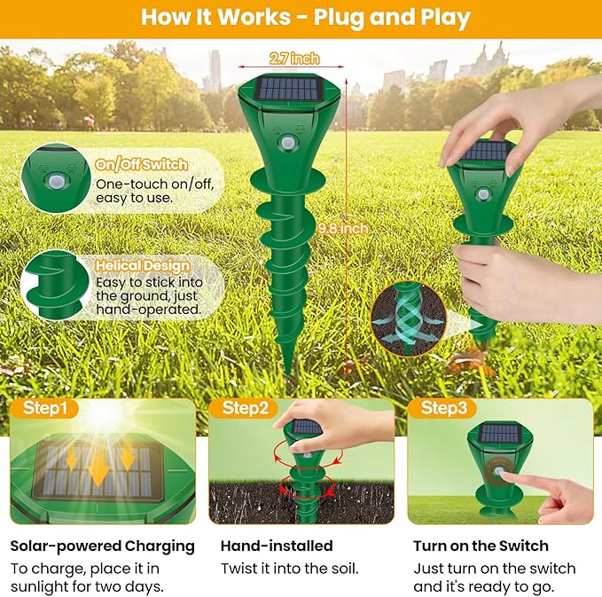 Ultrasonic Animal Repeller,Solar Pest Animal Repellent,Squirrel Repellent,Animal Deter Devices Outdoor,Cat Repellent Outdoor with Motion Sensor & Flashing Light for Yard(2 Pcs)