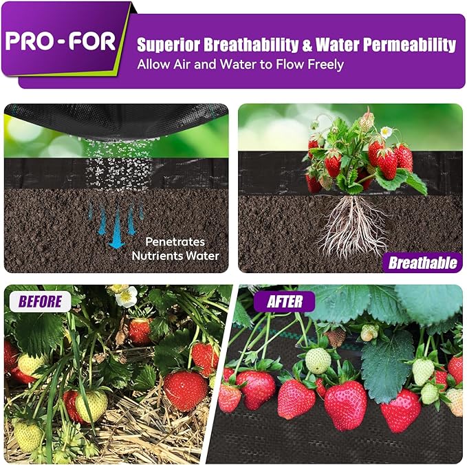 Heavy Duty Weed Barrier Fabric 4ft x 50ft, Landscape Ground Cover for Gardens & Driveways, Premium Weed Control with 10 U Shaped Staples