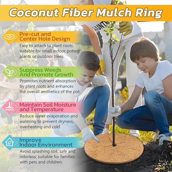 Legigo 6pcs Coconut Fiber Mulch Ring Tree Plant Protector Mat, 24 Inch Natural Coco Coir Tree Protection Ring Plant Pot Soil Cover, Tree Rings Disc Plant Cover for Indoor Outdoor Plants,Landscaping