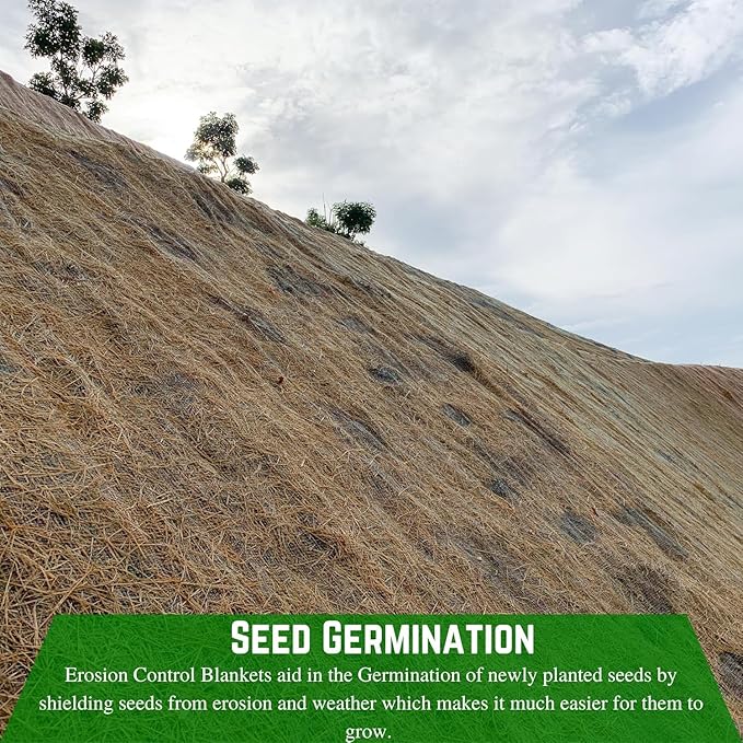 Farm Plastic Supply 100% Biodegradable Erosion Control Blanket - Straw/Coconut Straw Garden and Landscape Cover, Straw Blanket, Erosion Control (2' x 112.5')