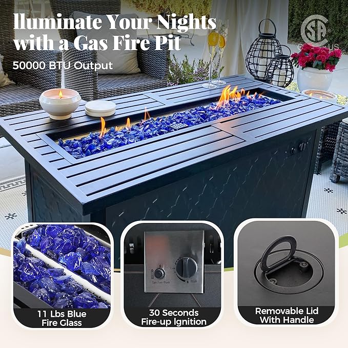 Patio Furniture Set, 6 Pcs Metal Outdoor Conversation Set, 2 Swivel Chairs, 2 Ottomans and 3 Seater Sofa with 5.75" Extra Thick Cushion and Gas Fire Pit Table, Red