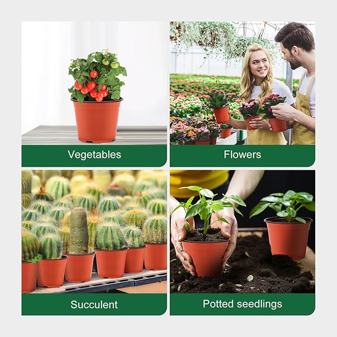 GROWNEER 60-Pack 6 Inch Plastic Nursery Pots with 15 Plant Labels – Seed Starter Kit for Indoor & Outdoor Flower Planting and Gardening Seedling Planter