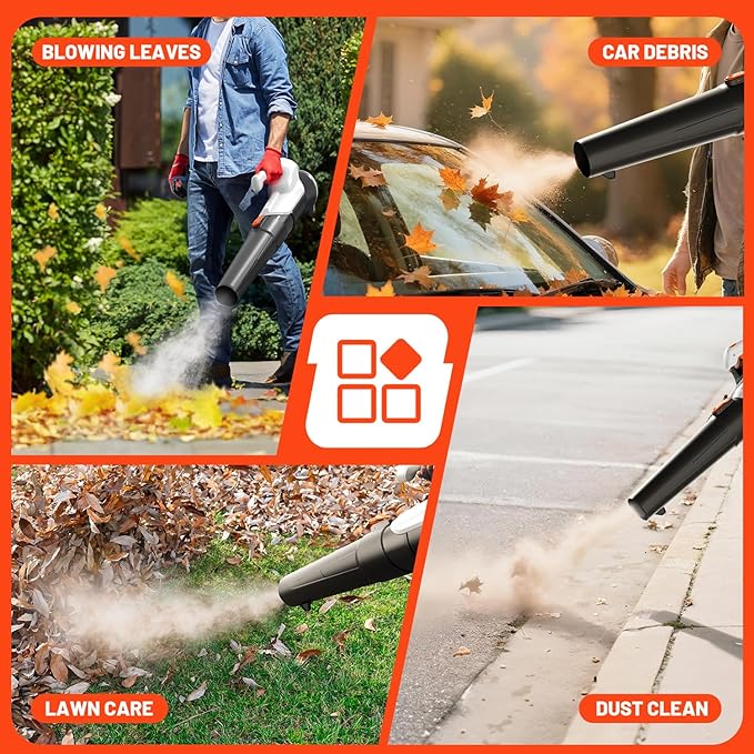 Litheli 20V Cordless Leaf Blower, Dual 2×2.0Ah Batteries Included, 350CFM/85MPH, 2-Speed Lightweight Handheld Electric Blower for Lawn, Patio, Dust & Leaves
