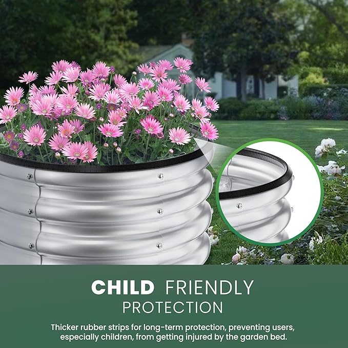 Round Galvanized Raised Garden Bed Kit, 2 Pcs 2 x 2 x 1ft Arian Silver Galvanized Garden Boxes, Outdoor for Vegetables