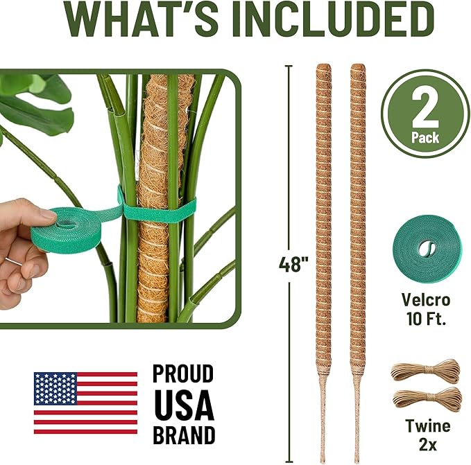 2 Pack 48 Inch Moss Pole for Plants Monstera, Tall Moss Poles for Climbing Plants Monstera, Handmade Coco Coir Plant Pole, Monstera Plant Support for Plant Grow