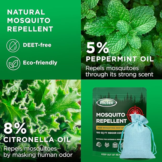 Mosquito Repellent Outdoor Patio Pouches: Natural Insect Deterrent with Citronella & Peppermint Oils - Safe for Kids & Pets - Ideal for Yard, Camping, Home & Indoor Use - 10 Hanging Portable Pouches