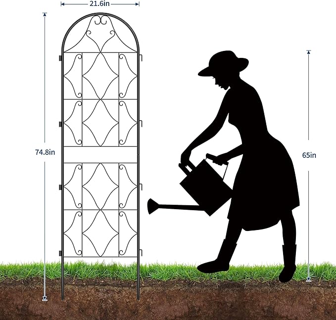 Garden Trellis 4 PCS - Tall 75 Inch x 21 Inch Metal Trellis for Climbing Plants & Vegetables | Rustproof Black Powder Coated Outdoor Plant Support | Patio Decor for Vines, Roses, Cucumbers, Tomatoes