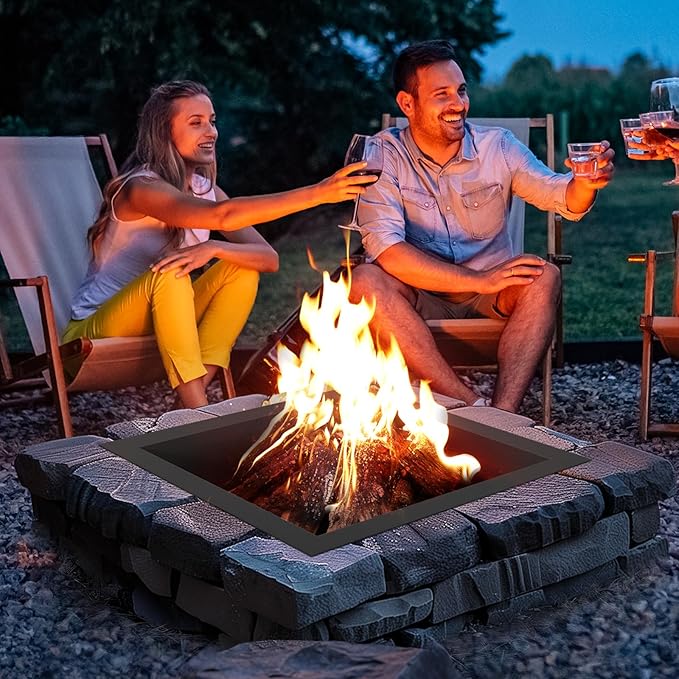 VEVOR Fire Pit Ring, 42x42 in Outer/36x36 in Inner Diameter, 10inch Height Square Fire Pit Insert, Heavy Duty Carbon Steel Liner DIY Campfire Ring Above or In-Ground, for Outdoor Camping, Bonfires