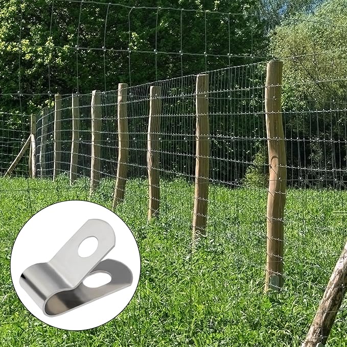 BESTEEL Upgraded 400 Pcs T304 Stainless Steel Wire Clips Cord Clamp Agricultural Fencing Fence Wire Clamps for 4, 6, 8, and 10-16 Gauge Wire Fencing Livestock Fencing Clips for Wood, Metal or Vinyl