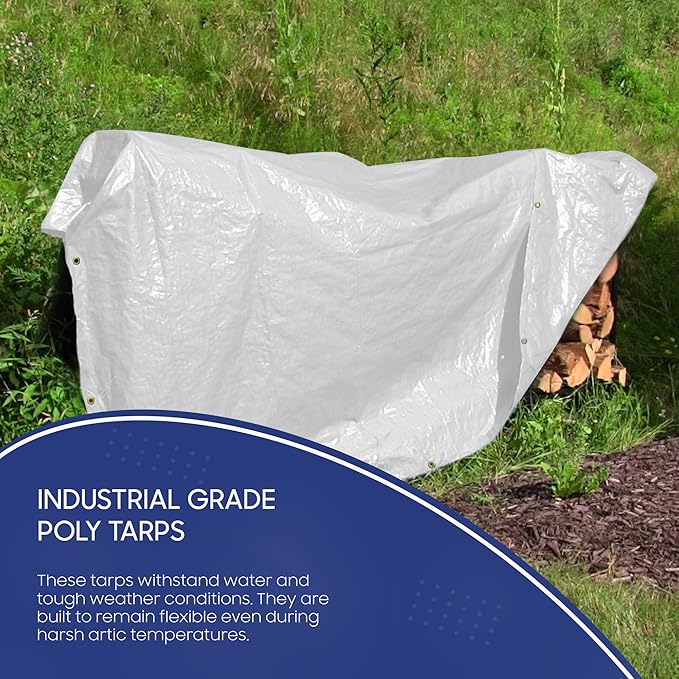 Tarps Now 6x20 Feet Poly Tarp |12 MIL Heavy Duty Waterproof Cover |Rip and Tear Proof Plastic Tarp with Rustproof Aluminum Grommets & Reinforced Edges |Ideal for Roof Repairs, Landscaping-White