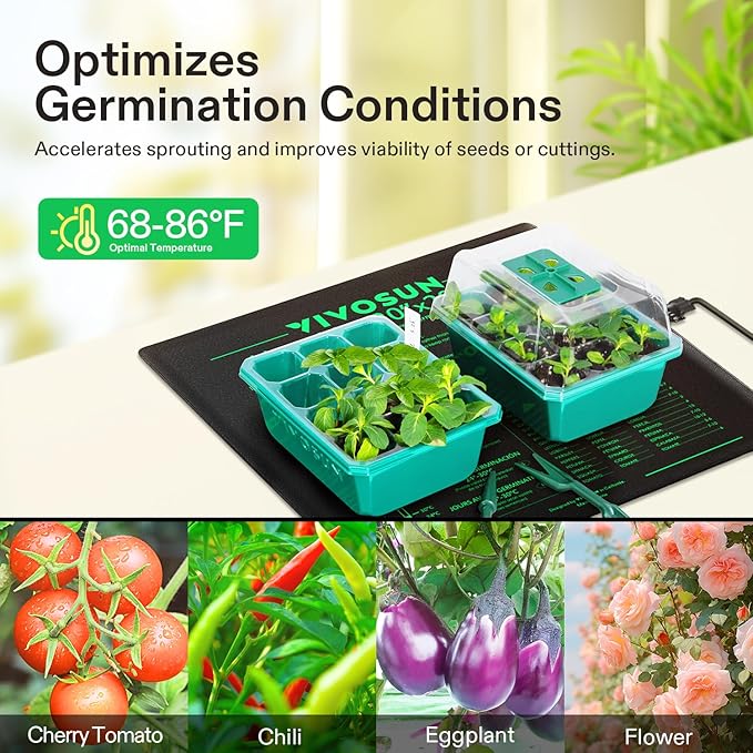 VIVOSUN Durable Waterproof Seedling Heat Mat 20" x 20.75" UL & MET-Certified Warm Hydroponic Heating Pad for Germination, Indoor Gardening, Greenhouse
