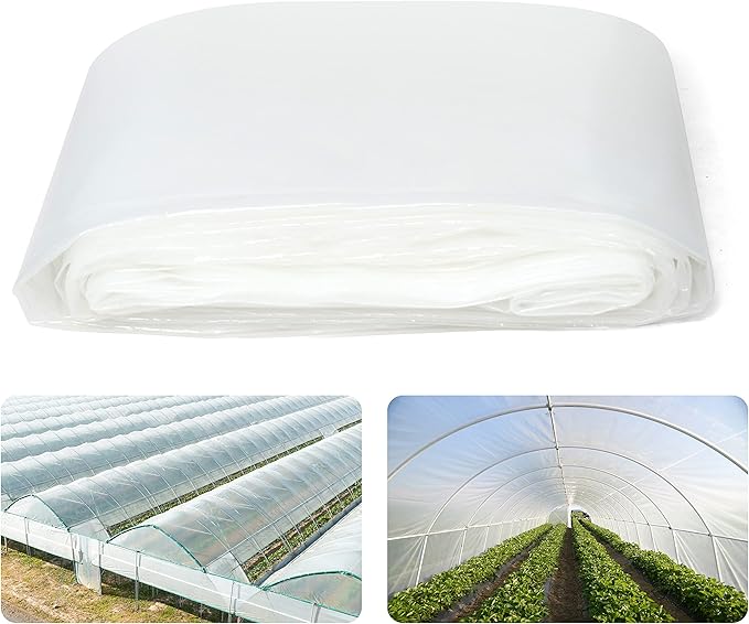 Fencer Wire 6 mil Clear Greenhouse Plastic Sheeting UV Resistant Polyethylene Greenhouse Film, Hoop House Cover for Horticulture, Gardening, Farming and Agriculture 90% Light Transmittance, 16β x 28β
