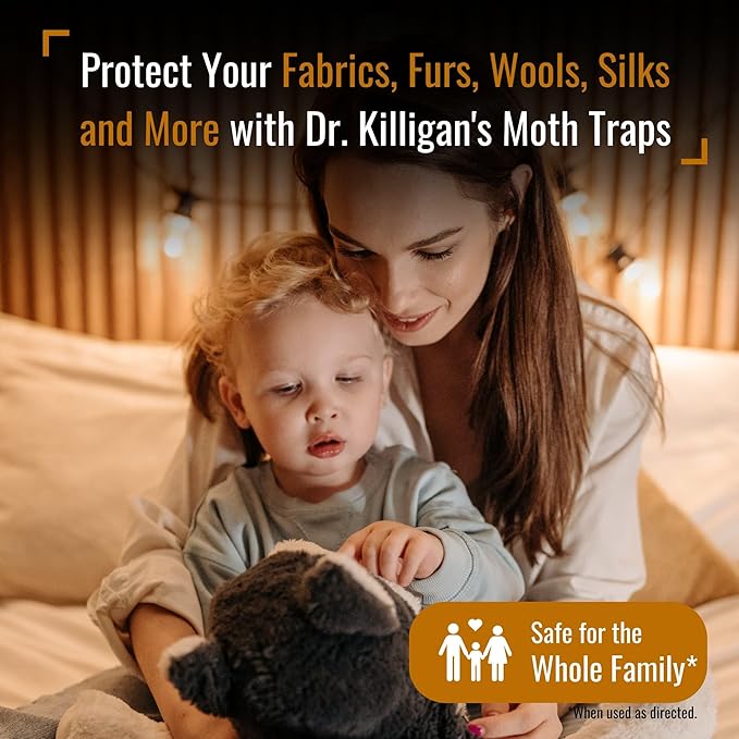 Dr. Killigan's Premium Double Potent Clothing Moth Traps with Pheromones Prime, Organic Clothes Moth Trap with Lure for Closets & Carpet, Case Making & Web Spinning (6 Pack, Black)