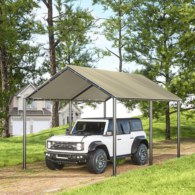 Carport 10x20ft Heavy Duty Car Tent, Portable Garage, Car Shelter, All-Season Tarp Tent for Car, Party,Beige