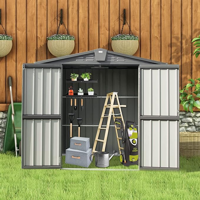 Domi 10โ x 8โ Outdoor Storage Shed, Metal Sheds Tool Storage Gable Roof with Lockable Door & Air Vents, Outdoor Galvanized Steel Sheds for Backyard,Garden,Patio,Lawn