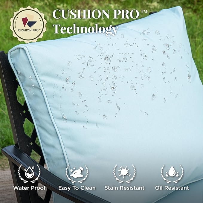Patio Furniture Set 5 pcs, Outdoor Patio Furniture, 3-Seat Sofa, 2 Single Chairs, 2 Ottomans and 5.75" Extra Thick Cushion, Patio Conversation Set for Garden Backyard Deck,Blue