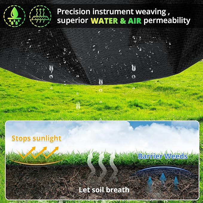 4FT x 100FT Weed Barrier Landscape Fabric, 3.2oz Heavy Duty Woven Geotextile with 20 U-Shaped Pegs & Pre-Printed Cutting Lines, Ground Cover Colth Garden Bed Liner for Landscape, Driveway, Greenhouse