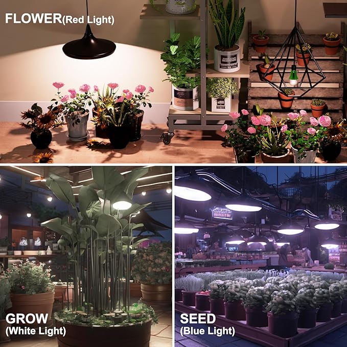 ORALUCE LED Grow Light Bulb 4 Modes, 60 Watt Equivalent Grow Bulbs for Indoor Plants E26 Base, A19 Plant Light Bulb for Seed Starting, Growth, Flower, Vegetables, Non-Dimmable, 1 Pack