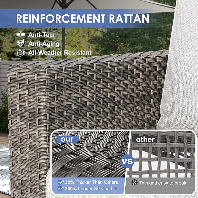 ABCASA Patio Furniture Set, Oversized 7 Piece 5 Seats Comfortable Wicker Rattan Outdoor Furniture Set with Ottoman,Deep Seat & 4.72'' Soft Cushion Patio Conversation Sets for Porch,Deck,Backyard,Grey