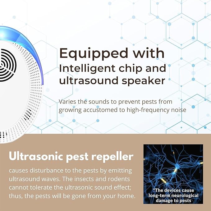 Ultrasonic Pest Device Repeller Indoor Pest Deterrent Repellent Ultrasonic Plug in, Pest Control for Spiders, Roaches, Insects (6 Pack)