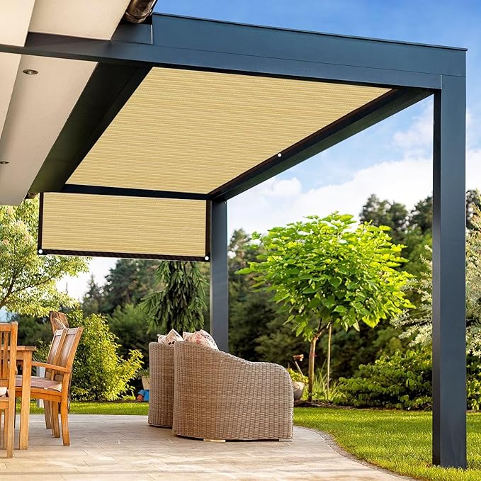 QNLONG Shade Cloth for Garden, 90% Beige Shade Net Mesh Tarp with Grommets Sun Shade Cover Tear Resistance for Plants Greenhouse Chicken Coop Vegetables Pergola 8X8FT